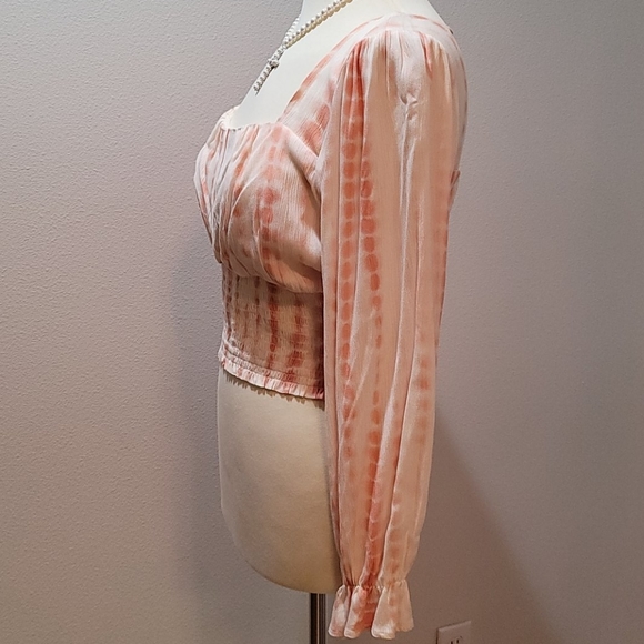 LOVE & PIECE PEACH TIE-DYE CROP TOP GAUZE RUFFLE BOHEMIAN LONG SLEEVE BLOUSE M - Picture 9 of 14